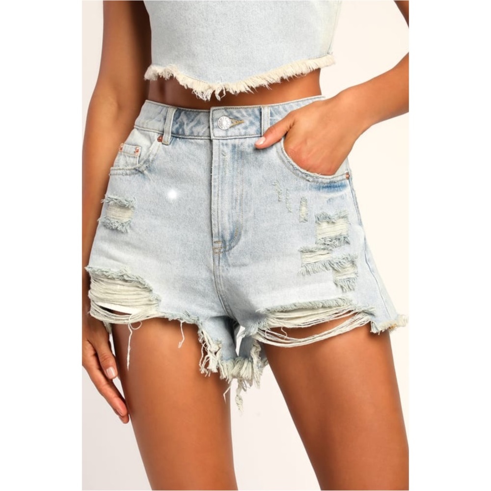 Sage the Label Distressed Raw Hem Denim Shorts
